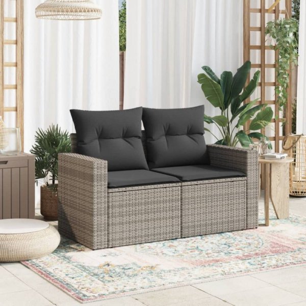 Sofa ogrodowa z poduszkami, 2-osobowa, szara, polirattan