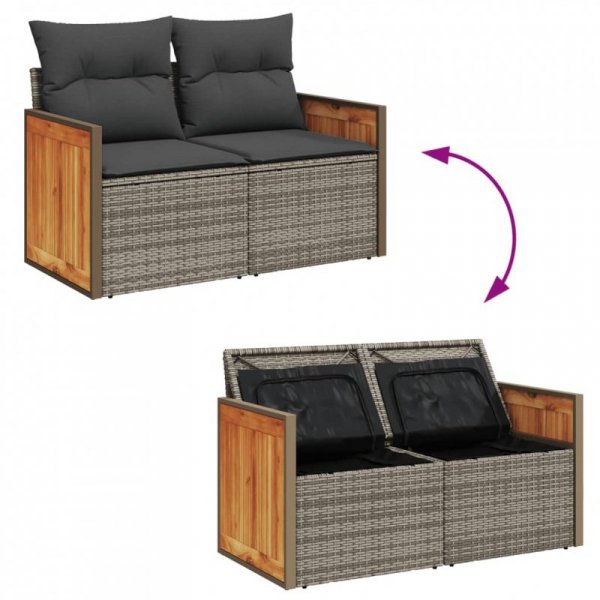 Sofa ogrodowa z poduszkami, 2-osobowa, szara, polirattan