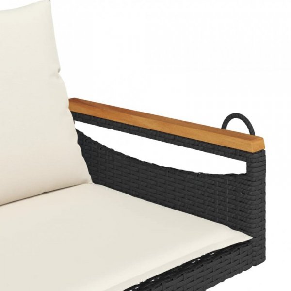 Ławka bujana z poduszkami, czarna, 109x62x40 cm, polirattan