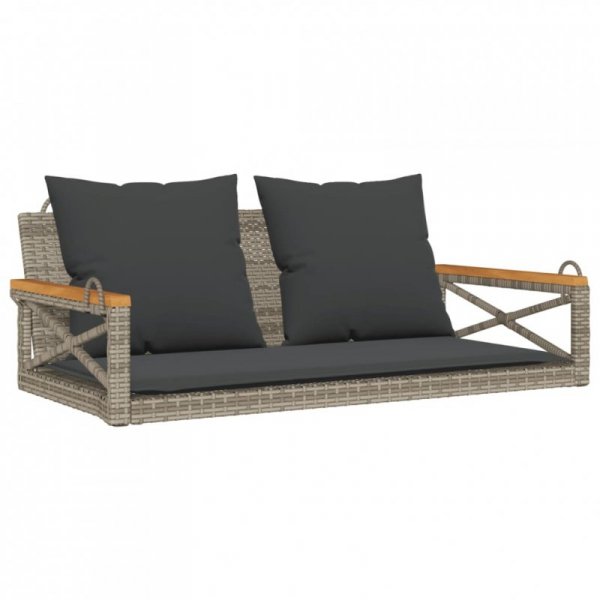 Ławka bujana z poduszkami, szara, 109x62x40 cm, polirattan