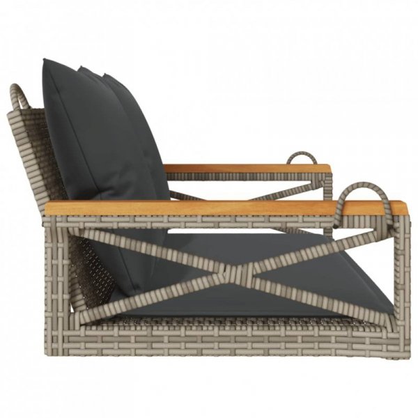 Ławka bujana z poduszkami, szara, 109x62x40 cm, polirattan
