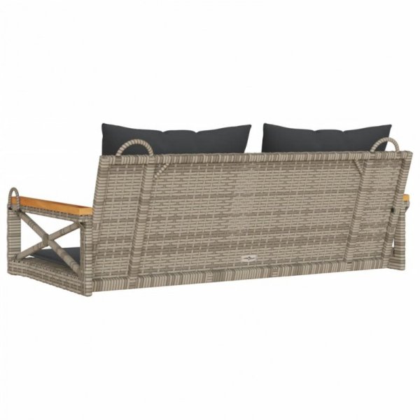 Ławka bujana z poduszkami, szara, 109x62x40 cm, polirattan