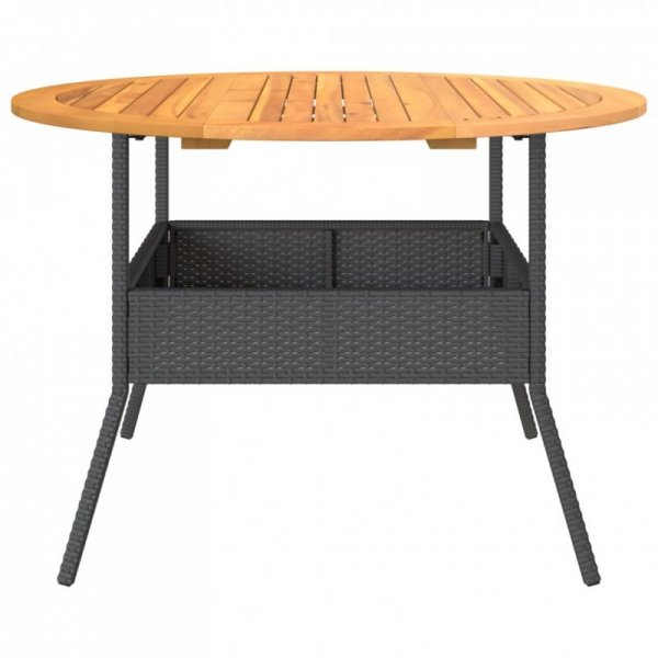 Stół ogrodowy z akacjowym blatem, czarny, Ø110x71 cm, rattan PE