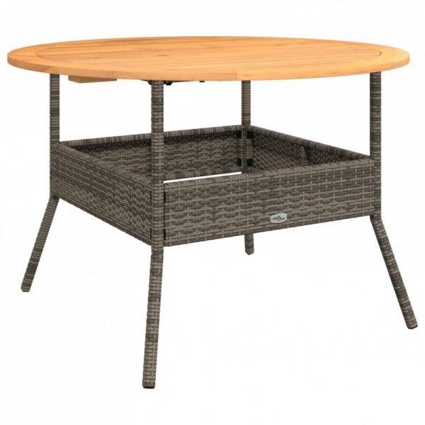 Stół ogrodowy z akacjowym blatem, szary, Ø110x71 cm, rattan PE