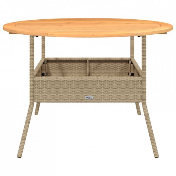 Stół ogrodowy z akacjowym blatem, beż, Ø110x71 cm, rattan PE