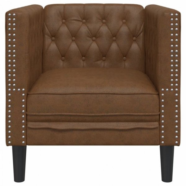 Fotel Chesterfield, brązowy, sztuczna skóra zamszowa