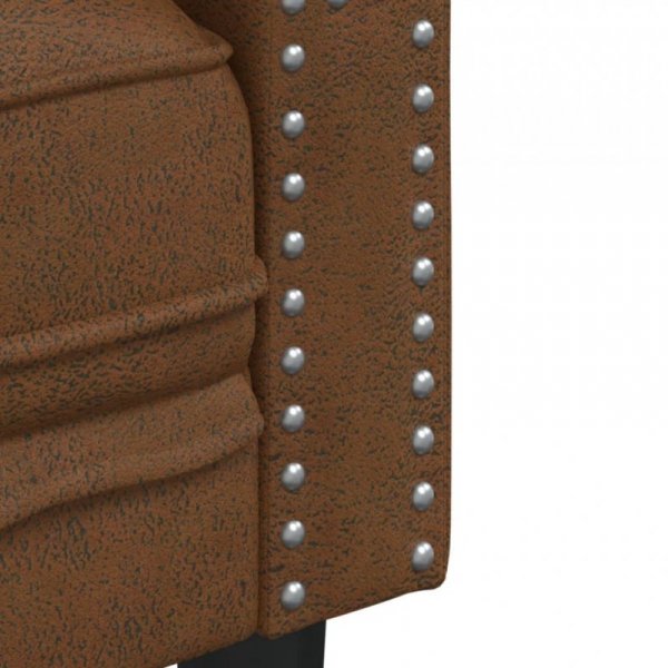 Fotel Chesterfield, brązowy, sztuczna skóra zamszowa