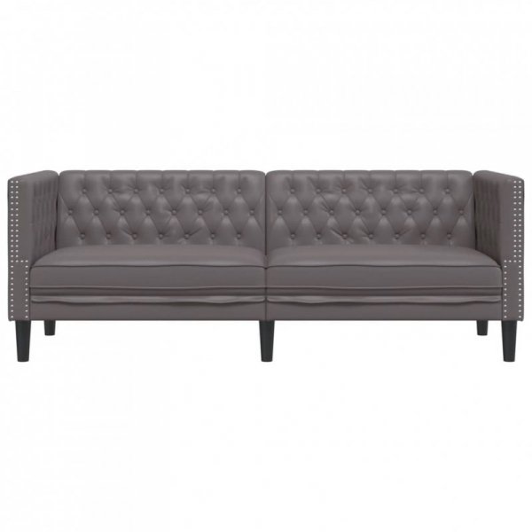 Sofa Chesterfield, 3-os., szara, tapicerowana sztuczną skórą