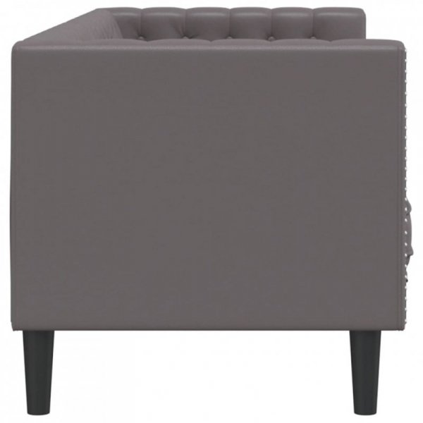 Sofa Chesterfield, 3-os., szara, tapicerowana sztuczną skórą