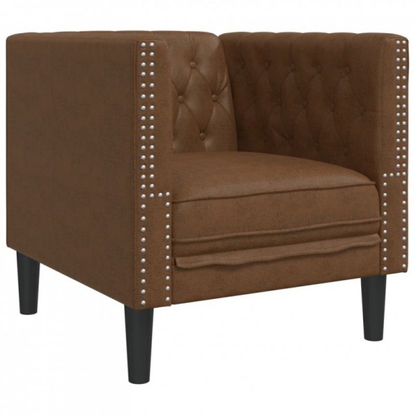 Fotel Chesterfield, brązowy, sztuczna skóra zamszowa