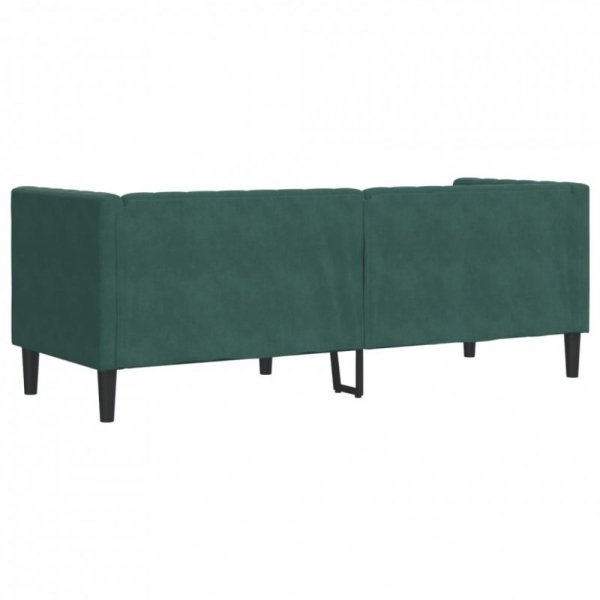 Sofa Chesterfield z wałkami, 3-osobowa, ciemnozielona, aksamit