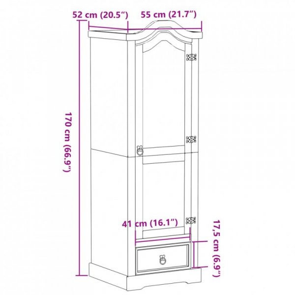 Szafa Corona, 55x52x170 cm, lite drewno sosnowe
