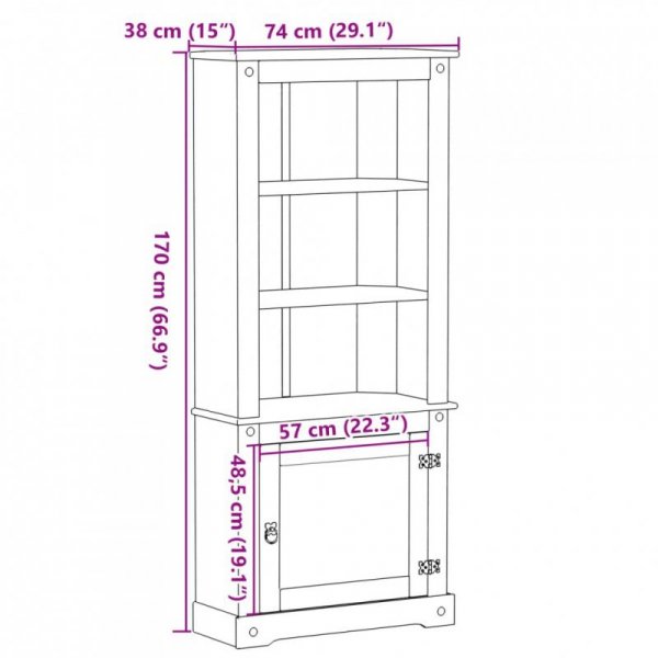 Kredens Corona, 74x38x170 cm, lite drewno sosnowe