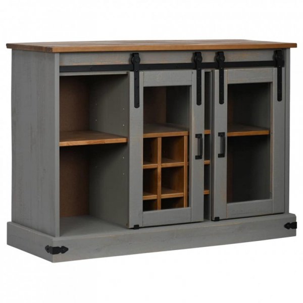 Komoda HALDEN 2 Drzwi przesuwne Szara 112x40x80 cm Drewno lite