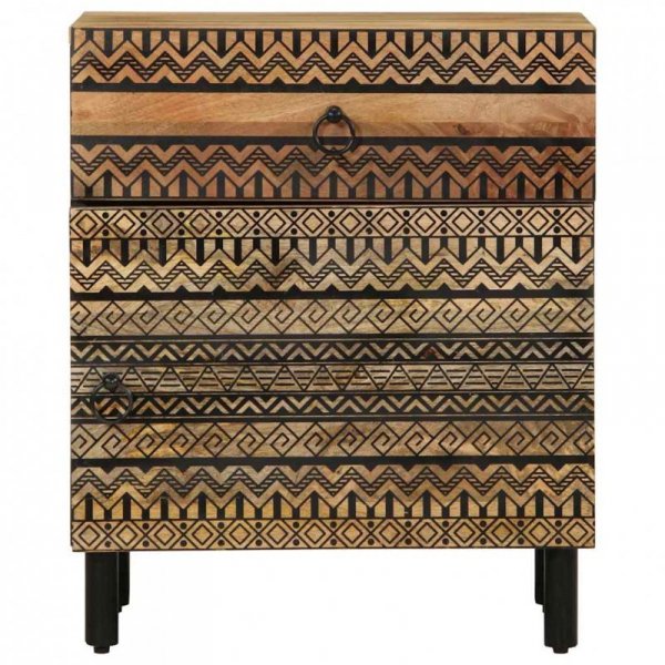 Szafka nocna, czarna, 50x33x60 cm, lite surowe drewno mango