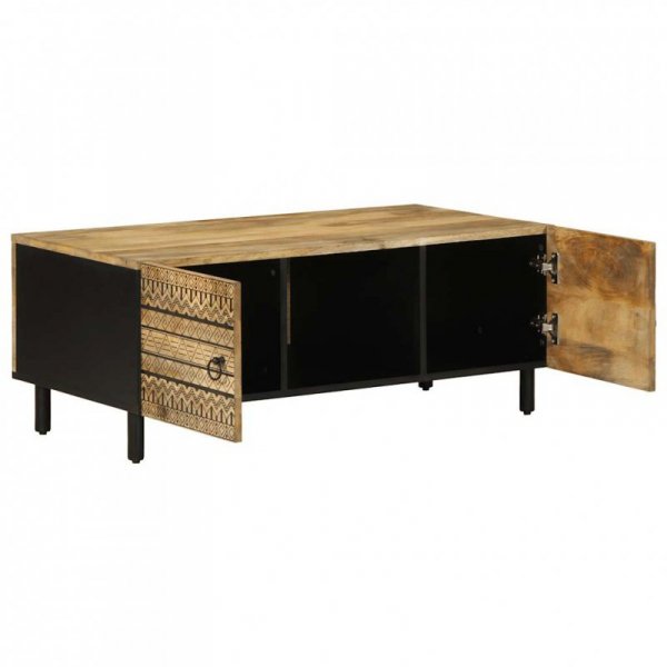 Stolik kawowy, czarny, 100x54x40 cm, lite surowe drewno mango