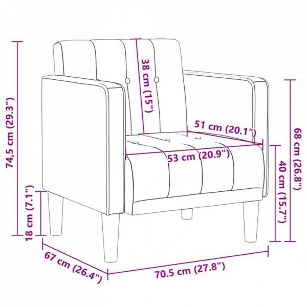 Sofa Fotel z Podłokietnikami Jasnożółty 53 cm Tkanina