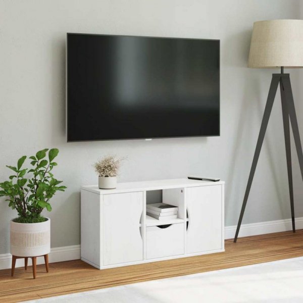 Szafka RTV z szufladą „ODDA” Biała 79x24x40cm Drewno lite Sosna