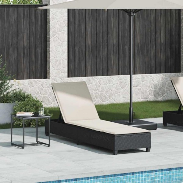 Leżak z poduszkami Czarny 55x200x25,5cm Polirattan