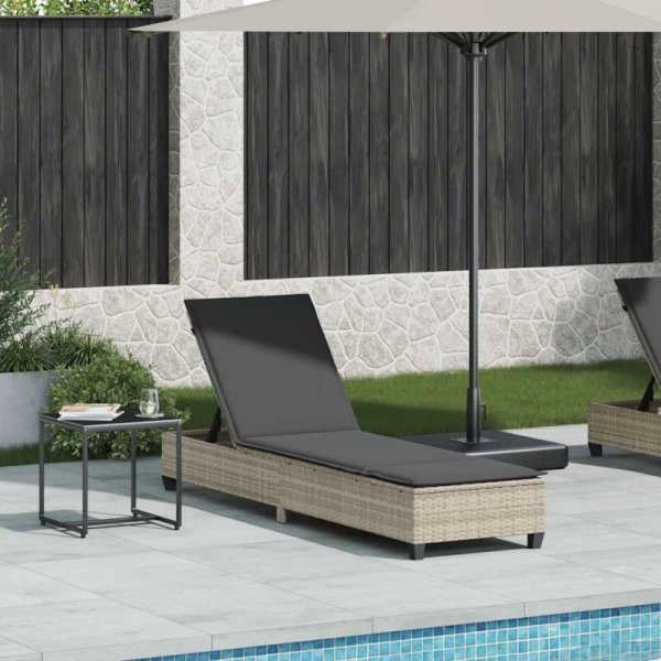 Leżak z poduszkami Jasnoszary 55x200x25,5cm Polirattan