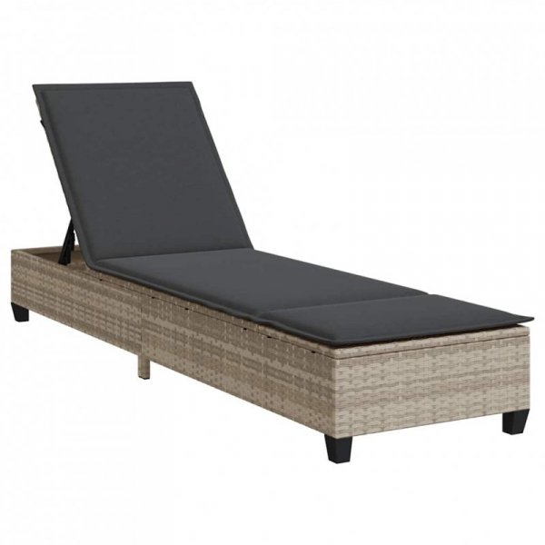 Leżak z poduszkami Jasnoszary 55x200x25,5cm Polirattan