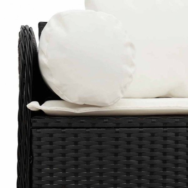 Sofa ogrodowa z poduszkami, 3-osobowa, czarna, polirattan