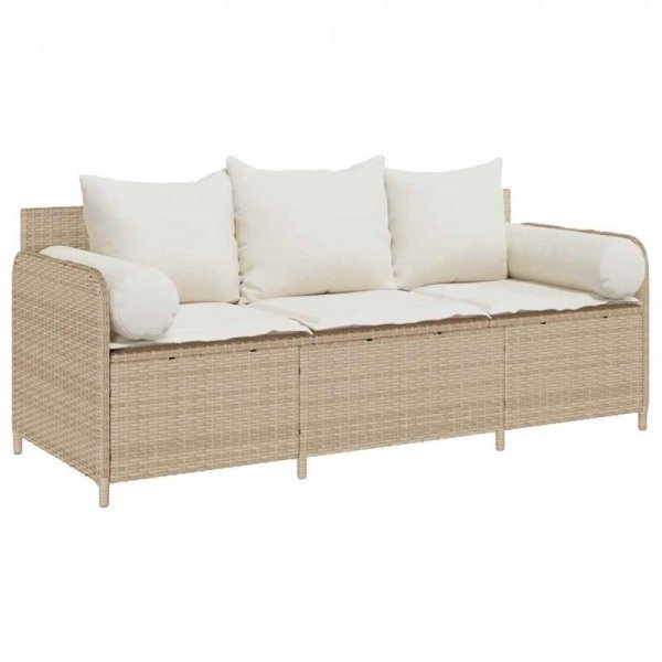 Sofa ogrodowa z poduszkami, 3-osobowa, beż, polirattan