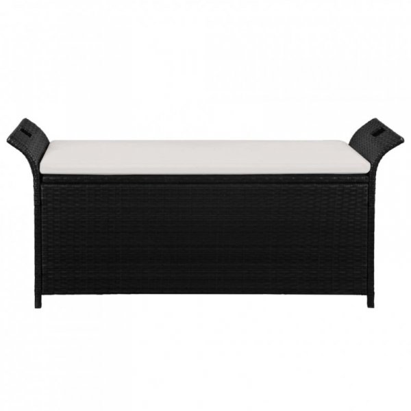 Ławka do przechowywania z poduszką, 138 cm, polirattan, czarna