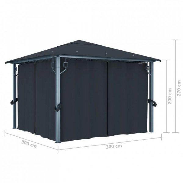 Altana ogrodowa z zasłonami, 300x300 cm, antracytowa, aluminium