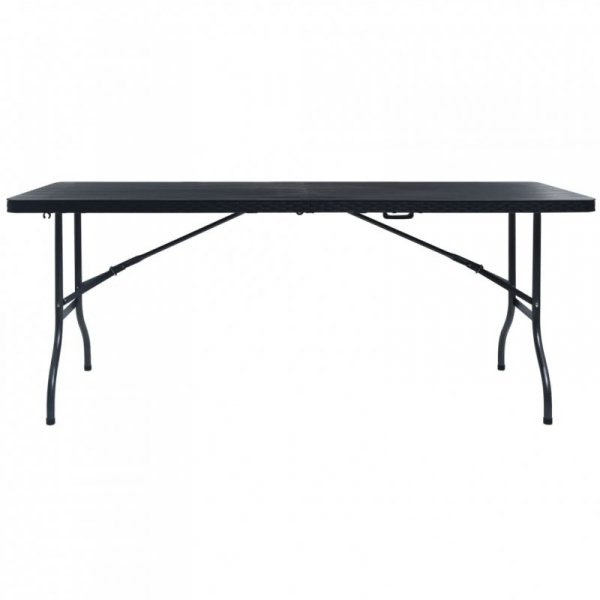 Składany stolik, czarny 180x75x72 cm, HDPE, imitacja rattanu