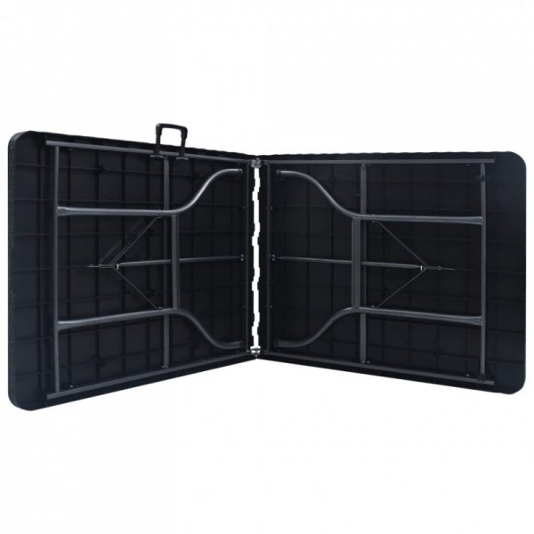 Składany stolik, czarny 180x75x72 cm, HDPE, imitacja rattanu