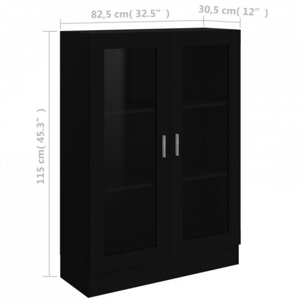Witryna, czarna, 82,5x30,5x115 cm, materiał drewnopochodny