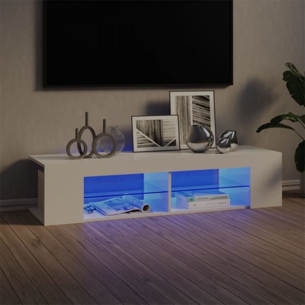 Szafka TV z lampkami LED, wysoki połysk, biała, 135x39x30 cm
