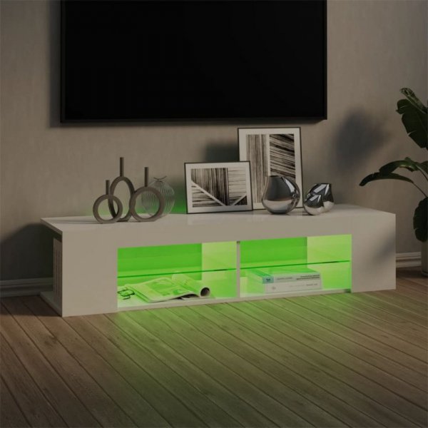 Szafka TV z lampkami LED, wysoki połysk, biała, 135x39x30 cm
