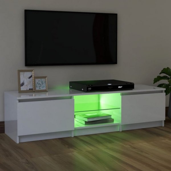 Szafka pod TV z oświetleniem LED, biała, połysk, 120x30x35,5 cm