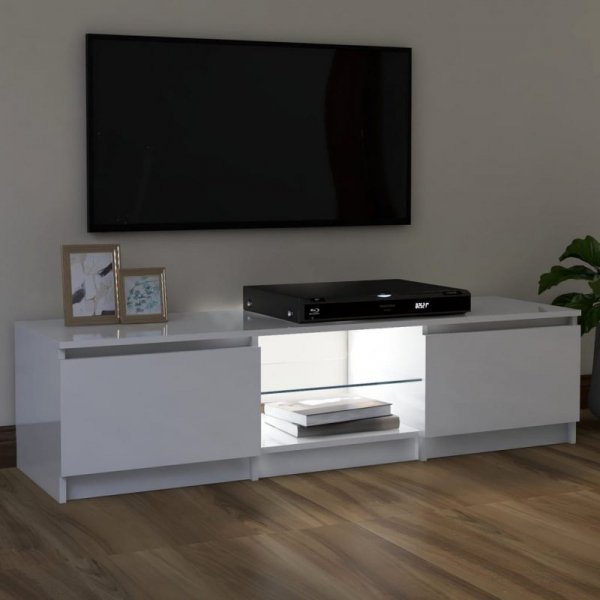 Szafka pod TV z oświetleniem LED, biała, połysk, 120x30x35,5 cm