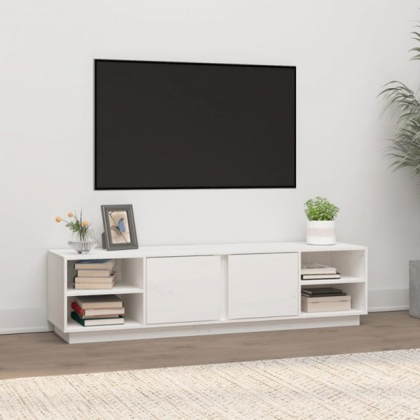 Szafka pod telewizor, biała, 156x40x40 cm, lite drewno sosnowe