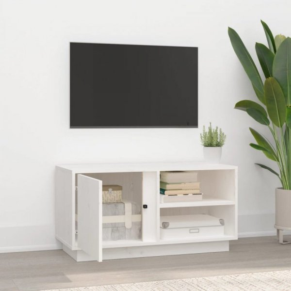 Szafka pod telewizor, biała, 80x35x40,5 cm, lite drewno sosnowe