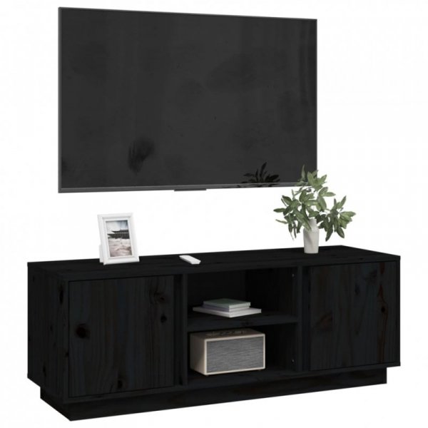 Szafka pod TV, czarna, 110x35x40,5 cm, lite drewno sosnowe