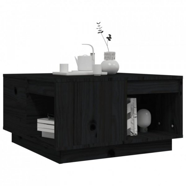 Stolik kawowy, czarny, 60x61x32,5 cm, lite drewno sosnowe
