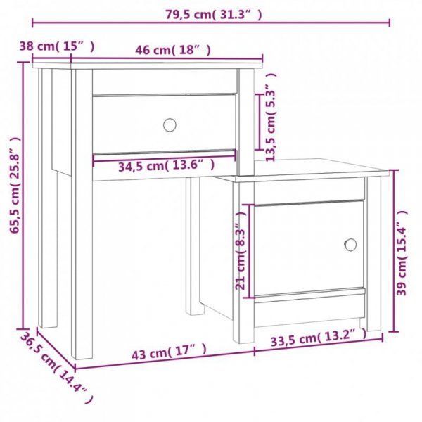 Szafki nocne, 2 szt, szare 79,5x38x65,5 cm, lite drewno sosnowe