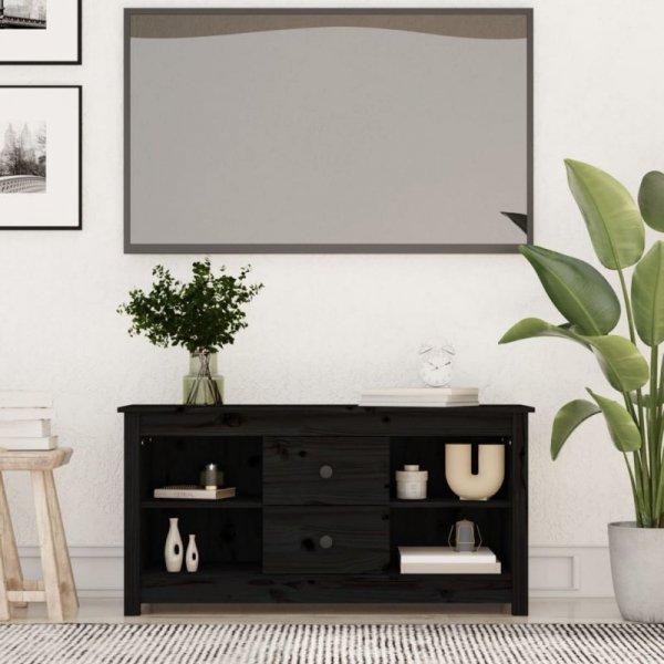 Szafka pod telewizor, czarna, 103x36,5x52 cm, drewno sosnowe