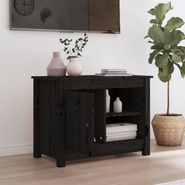 Szafka pod TV, czarna, 70x36,5x52 cm, lite drewno sosnowe