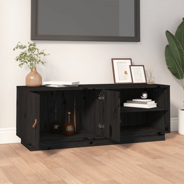 Szafka pod TV, czarna, 105x34x40 cm, lite drewno sosnowe