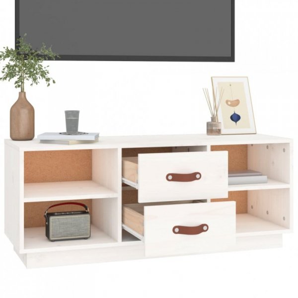 Szafka pod TV, biała, 100x34x40 cm, lite drewno sosnowe