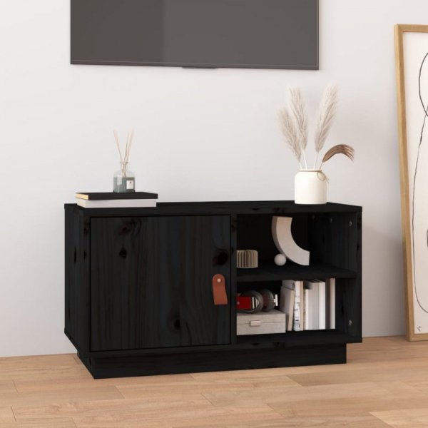 Szafka pod TV, czarna, 70x34x40 cm, lite drewno sosnowe