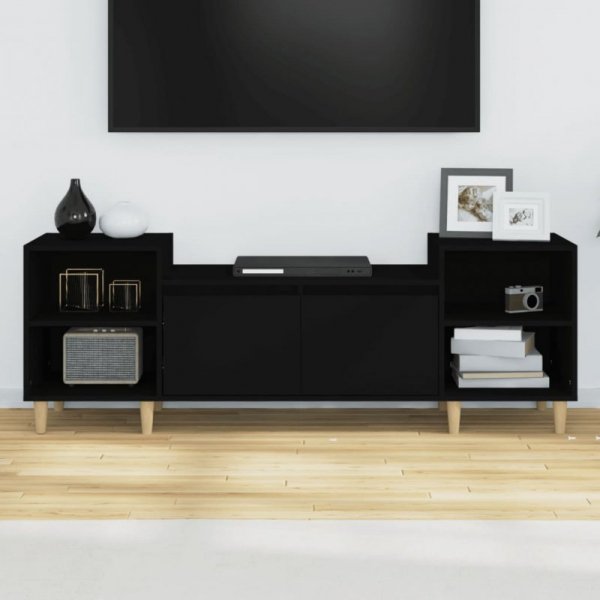 Szafka pod TV, czarna, 160x35x55 cm, materiał drewnopochodny