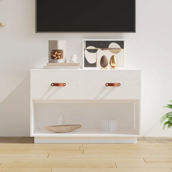 Szafka pod telewizor, biała, 90x40x60 cm, lite drewno sosnowe