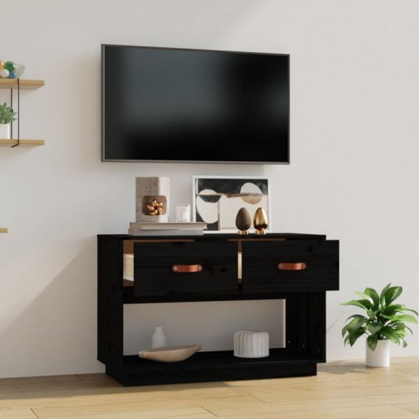 Szafka pod TV, czarna, 90x40x60 cm, lite drewno sosnowe