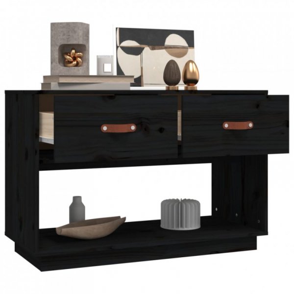 Szafka pod TV, czarna, 90x40x60 cm, lite drewno sosnowe